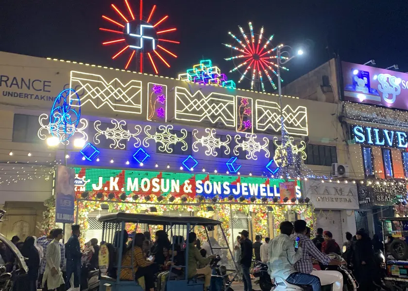 Jaipur bazaar lit at night
